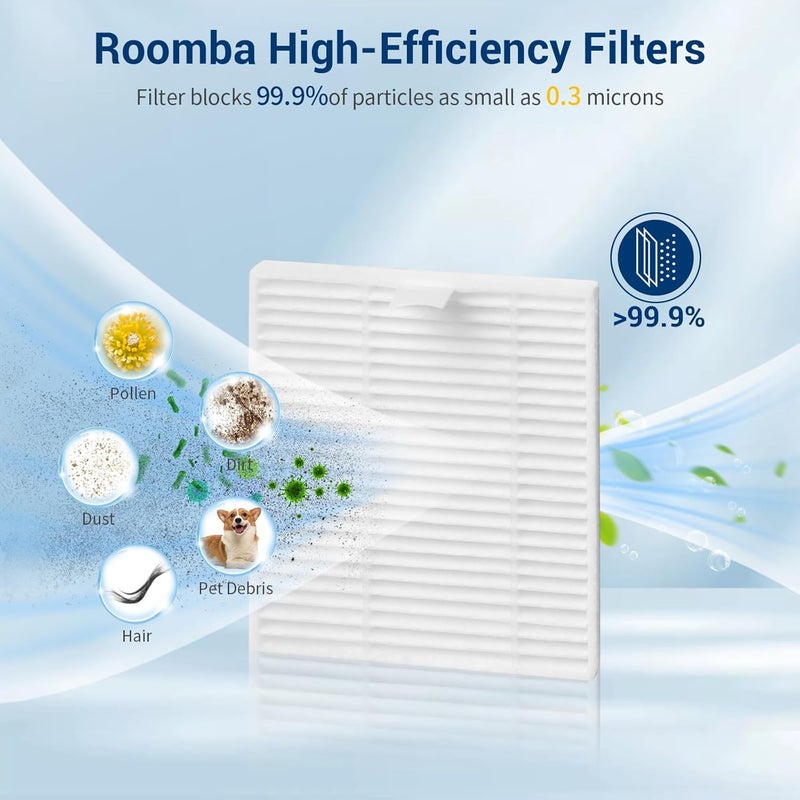 Bluearks طقم ملحقات 27 قطعة، متوافق مع مكنسة روبوت روومبا 104 / Q052 / 105 Vac / 105 Combo، قطع غيار بديلة، 2 فرشاة رئيسية مطاطية، 6 فلاتر، 6 فرش جانبية، 6 أكياس مكنسة، 6 وسادات ممسحة - Image 4